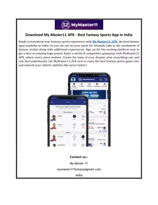Download My Master11 APK - Best Fantasy Sports App in India