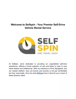 Welcome to Selfspin - Your Premier Self-Drive Vehicle Rental Service