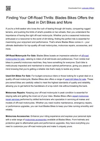 Finding Your Off-Road Thrills: Blades Bikes Offers the Best in Dirt Bikes and Mo