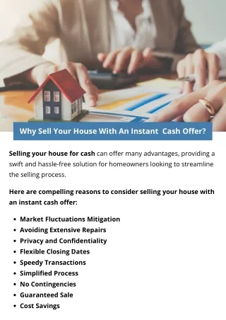 Why Sell Your House With An Instant Cash Offer?