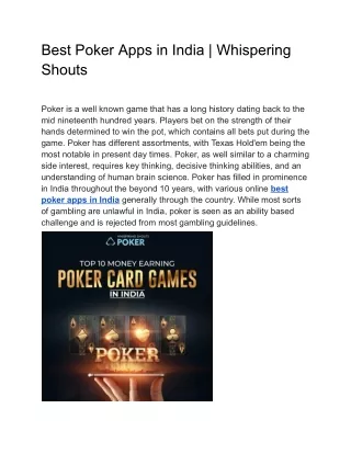 Best poker app in India | Whispering Shouts
