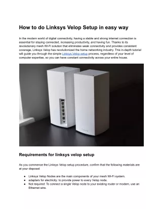 How to do Linksys Velop Setup in easy way