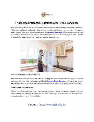 Refrigerator Repair Service in Bangalore - Fridge Repair Bangalore