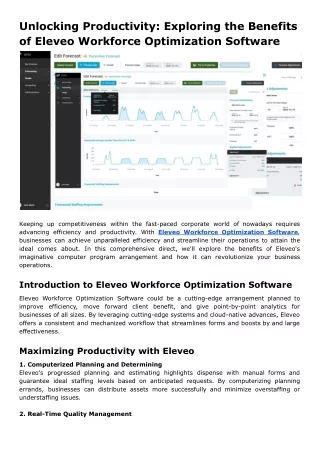 Unlocking Productivity_ Exploring the Benefits of Eleveo Workforce Optimization Software