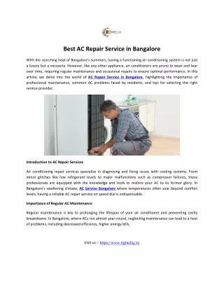 Unlock Cool Comfort: AC Repair Service, Bangalore