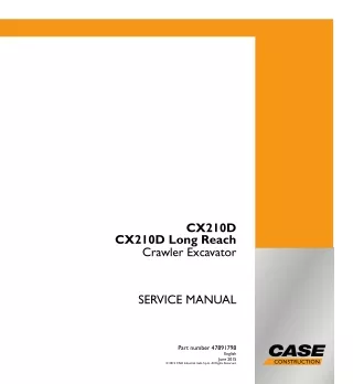 CASE CX210D, CX210D Long Reach Crawler Excavator Service Repair Manual