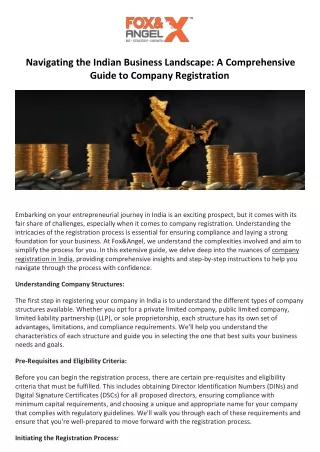 Navigating the Indian Business Landscape A Comprehensive Guide to Company Registration