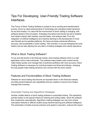 Tips For Developing  User-Friendly Trading Software Interfaces