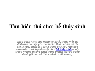 Tìm hiểu thú chơi bể thủy sinh