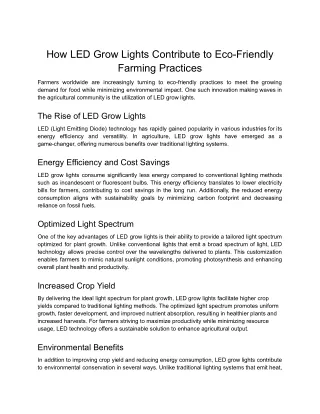 How LED Grow Lights Contribute to Eco-Friendly Farming Practices