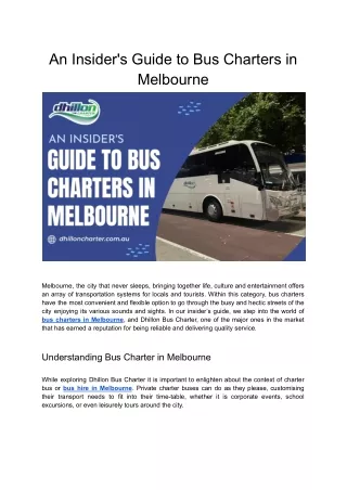 Insider Knowledge on Bus Charters in Melbourne
