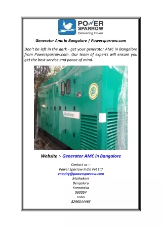 Generator Amc In Bangalore  Powersparrow.com