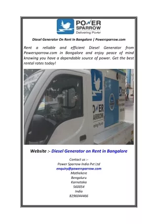 Diesel Generator On Rent In Bangalore  Powersparrow.com