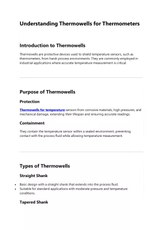 Understanding Thermowells for Thermometers