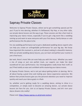 Private Dance Lessons - Sapnay Dance School