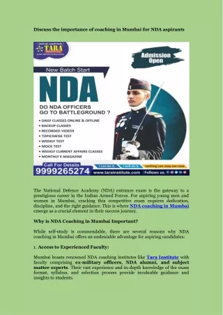 Discuss the importance of coaching in Mumbai for NDA aspirants