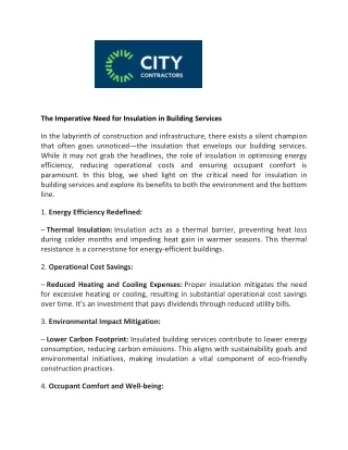 The Imperative Need for Insulation in Building Services - City Contractors