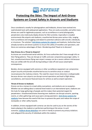 Protecting the Skies- The Impact of Anti-Drone Systems on Crowd Safety in Airports and Stadiums