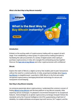 What is the Best Way to Buy Bitcoin Instantly