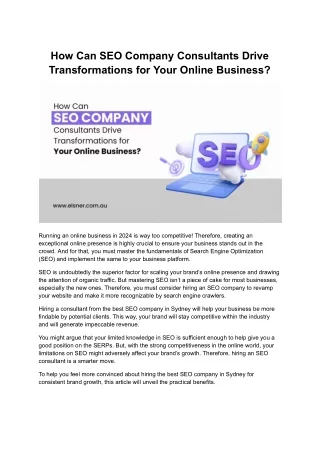 How Can SEO Company Consultants Drive Transformations for Your Online Business?