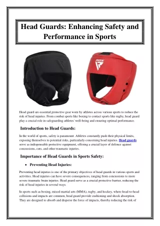 Head Guards; Enhancing Safety and Performance in Sports