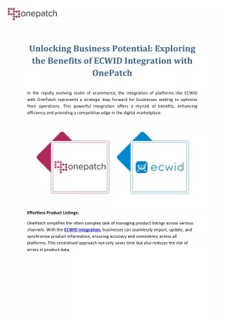 Exploring the Benefits of ECWID Integration with OnePatch