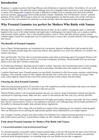 Why Prenatal Gummies Are perfect for Mothers Who Struggle with Nausea