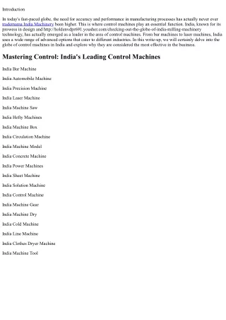 Mastering Control: India's Leading Control Machines