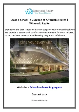 Lease a School in Gurgoan at Affordable Rates  Winworld Realty