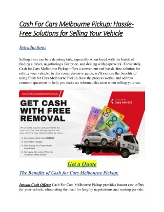 Cash For Cars Melbourne Pickup