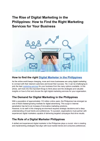 The Rise of Digital Marketing in the Philippines How to Find the Right Marketing Services for Your Business