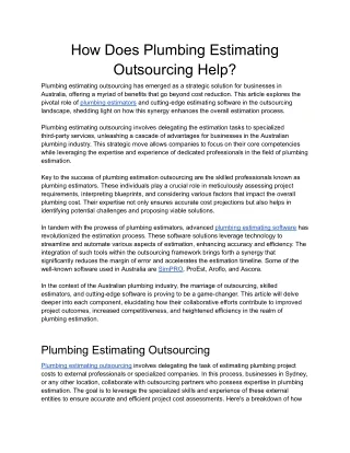 How Do Plumbing Estimating Outsourcing Help