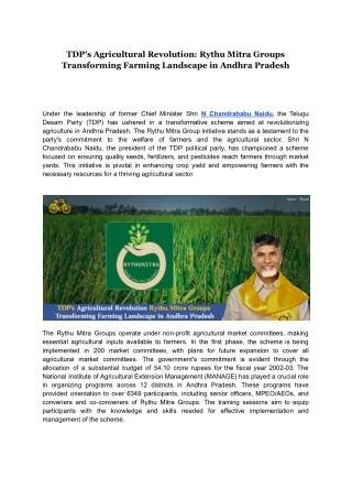 TDP's Agricultural Revolution Rythu Mitra Groups Transforming Farming Landscape in Andhra Pradesh