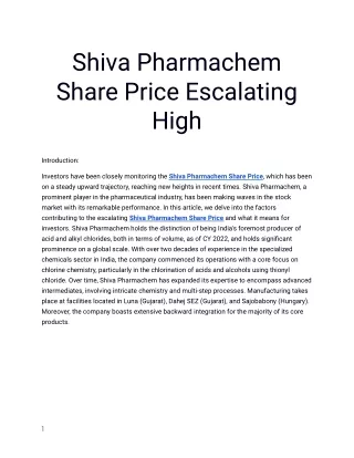 Get the Best Shiva Pharmachem Share Price only at Planify