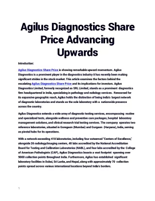 Agilus Diagnostics Share Price Advancing Upwards