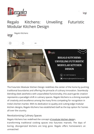 Regalo Kitchens  Unveiling Futuristic Modular Kitchen Design