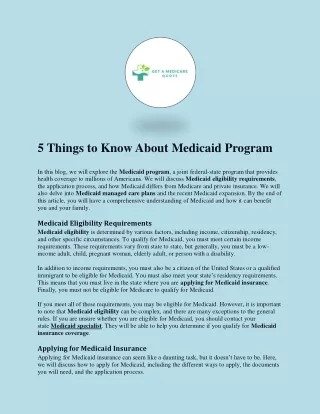5 Things to Know About Medicaid Program