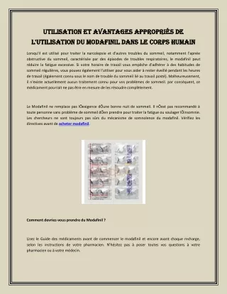 Utilisation et avantages appropriés de l'utilisation du modafinil dans le corps humain