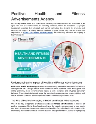 Positive Health and Fitness Advertisements Agency