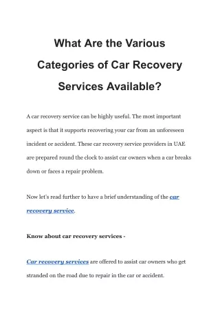 What Are the Various Categories of Car Recovery Services Available