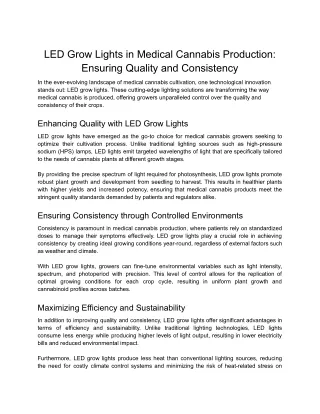 LED Grow Lights in Medical Cannabis Production_ Ensuring Quality and Consistency