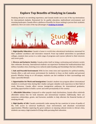 Explore Top Benefits of Studying in Canada