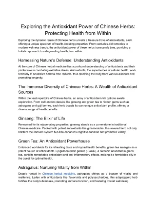 Exploring the Antioxidant Power of Chinese Herbs_ Protecting Health from Within