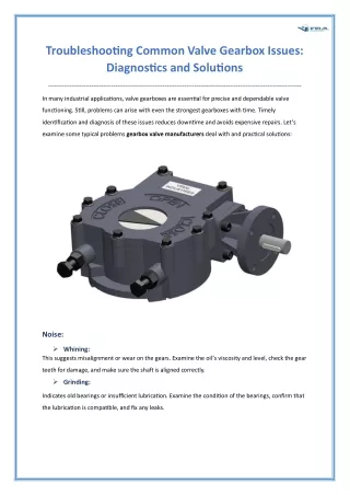 Troubleshooting Common Valve Gearbox Issues Diagnostics and Solutions