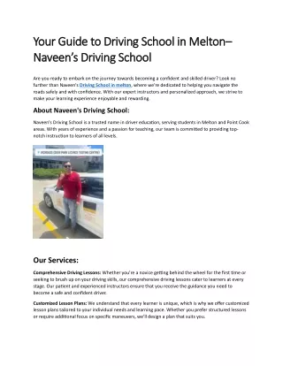 Your Guide to Driving School in Melton– Naveen’s Driving School