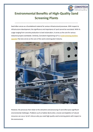 Environmental Benefits of High Quality Sand Screening Plants