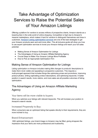 Take Advantage of Optimization Services to Raise the Potential Sales of Your Amazon Listings - Google Docs