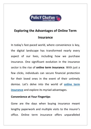 Exploring the Advantages of Online Term Insurance