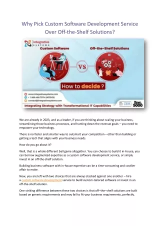 Why Pick Custom Software Development Service Over Off-the-Shelf Solutions