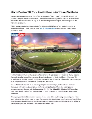 USA Vs Pakistan T20 World Cup 2024 heads to the USA and West Indies